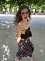 Aiertu  -  Vintage Plaid Lace-up Midi Skirt Women Summer New Buttons High Waist Split A-line Long Skirts Streetwear Fashion Casual Jupe Aiertu