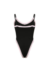 Aiertu - summer inspo Contrast Lace Trim Bow Sleeveless V Neck Skinny Sweet Sexy Black Bodysuit Women Cute Kawaii 2000s Clothes Aiertu