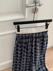 Aiertu  -  Vintage Plaid Wide Leg Pant Women Drawstring Patchwork High Waist Loose Trouser Spring New Fashion Simple Casual Pants 2025 Aiertu