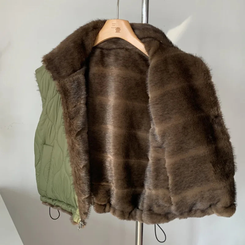 Aiertu  -  New Faux Mink Fur Double-sided Wear Cotton-padded Jacket Vests Winter Women Thick Warm Short Waistcoat Fur Vest Outerwear Aiertu