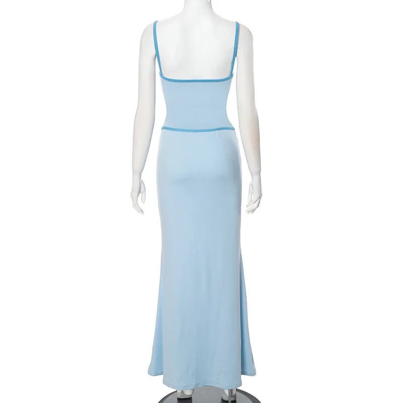 Aiertu  -  Low Cut Spaghetti Strap Sleeveless Solid Color Bandage Backless Maxi Dress Summer Trendsetter Streetwear Vestidos Aiertu
