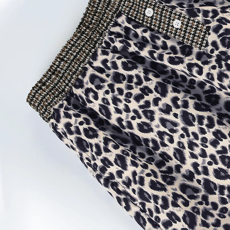 Aiertu  Leopard Print Patchwork Straight Pants Elastic Waist Fashion Harajuku Trousers Aesthetic 2000s Casual Baggy Bottom Aiertu