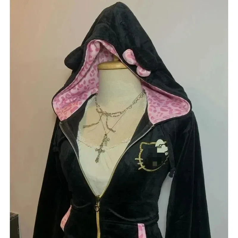 Aiertu  -  Streetwear American Harajuku Hoodie Y2K Women Hip Hop Fashion Plush Patchwork Zipper Hoodie Gothic Fashion Sportswear Sweatshirt Aiertu
