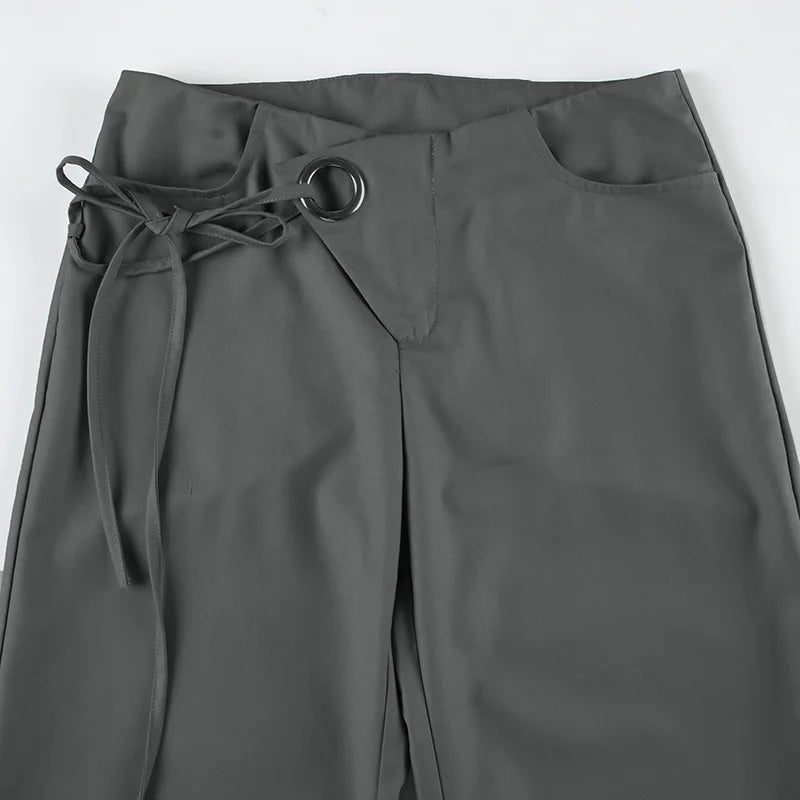 Aiertu  -  Lace-up Low Rise Baggy Pants New Arrivals 2025 Woman Gray Black Wide Leg Trousers Elegant Clothes P77-DA40 Aiertu