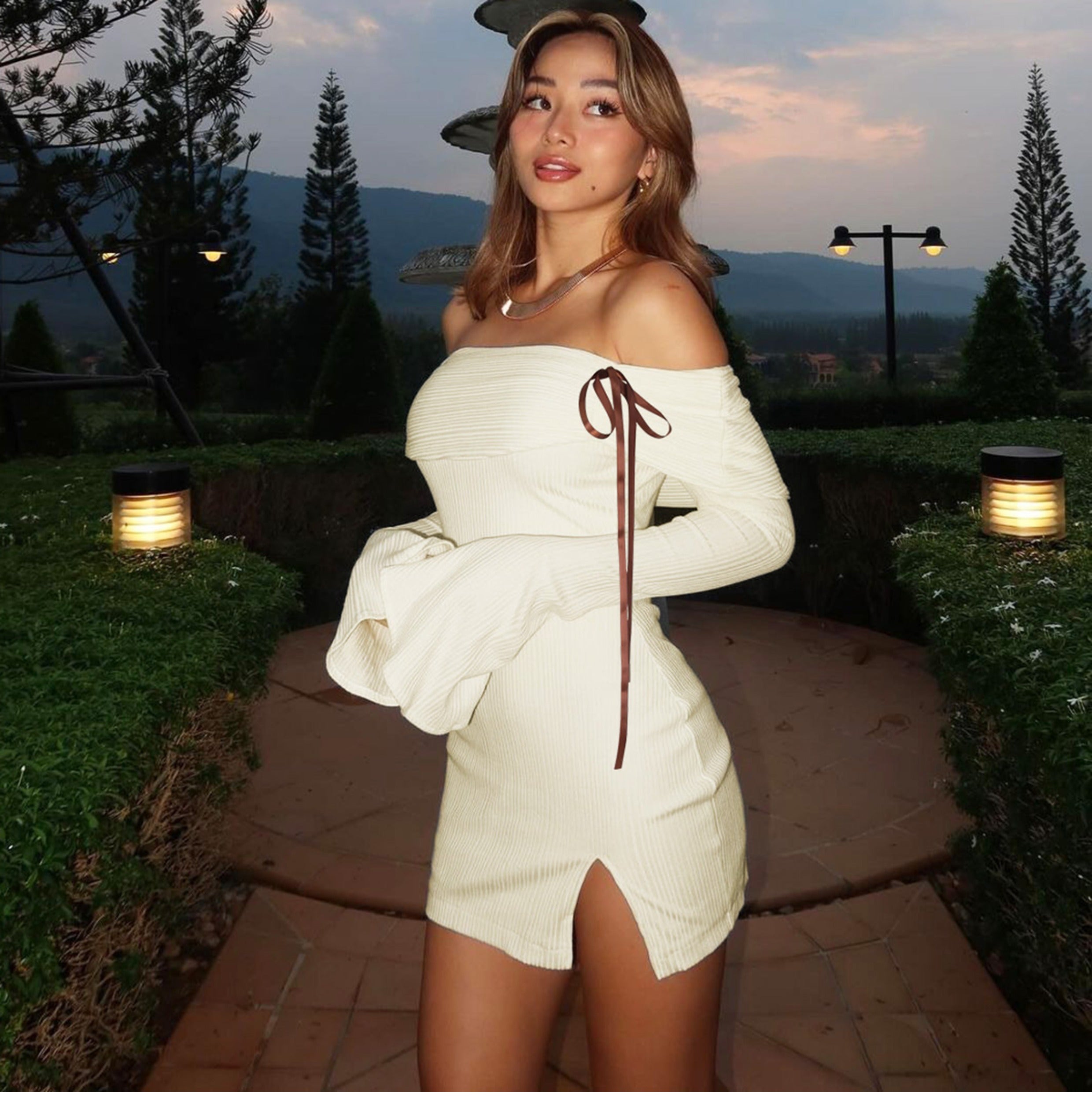 Aiertu  -Marley Off-Shoulder Ribbon Mini Dress aiertu