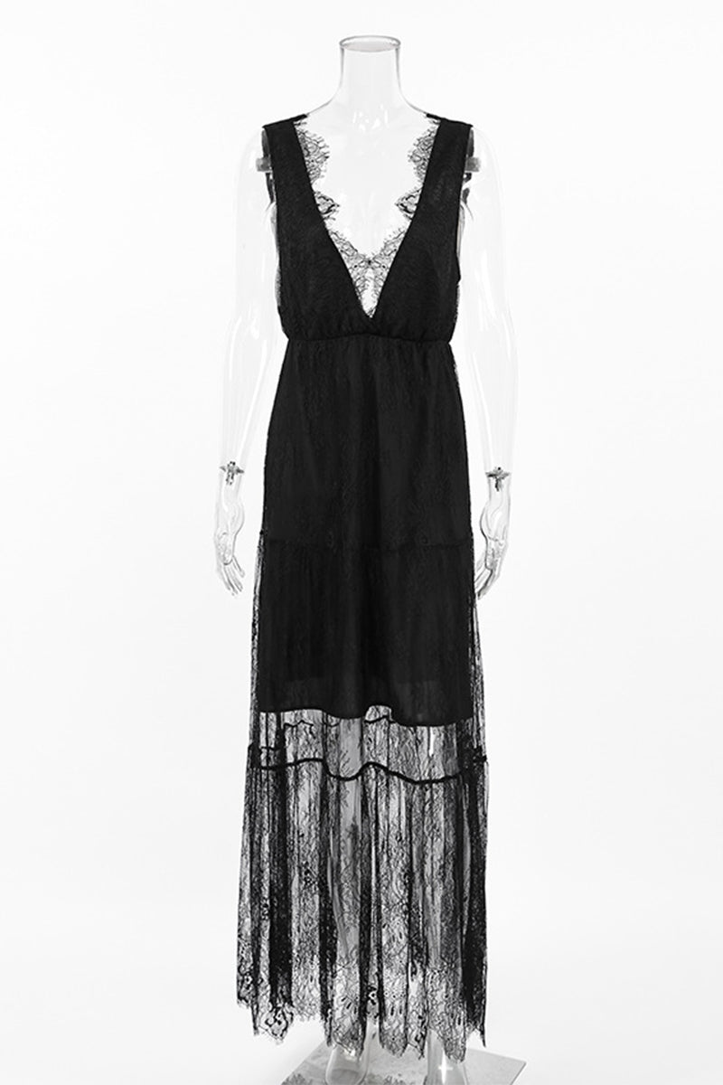 Aiertu  -Sexy Lace V Neck Lace Dress Dresses aiertu