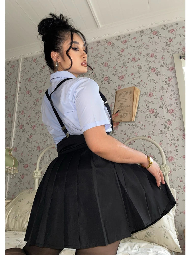 Aiertu  -  Preppy Style Pleated Skirt Sets Women Streetwear Vintage Korean Fashion Two Piece Suits Y2k School Uniform Summer Aiertu