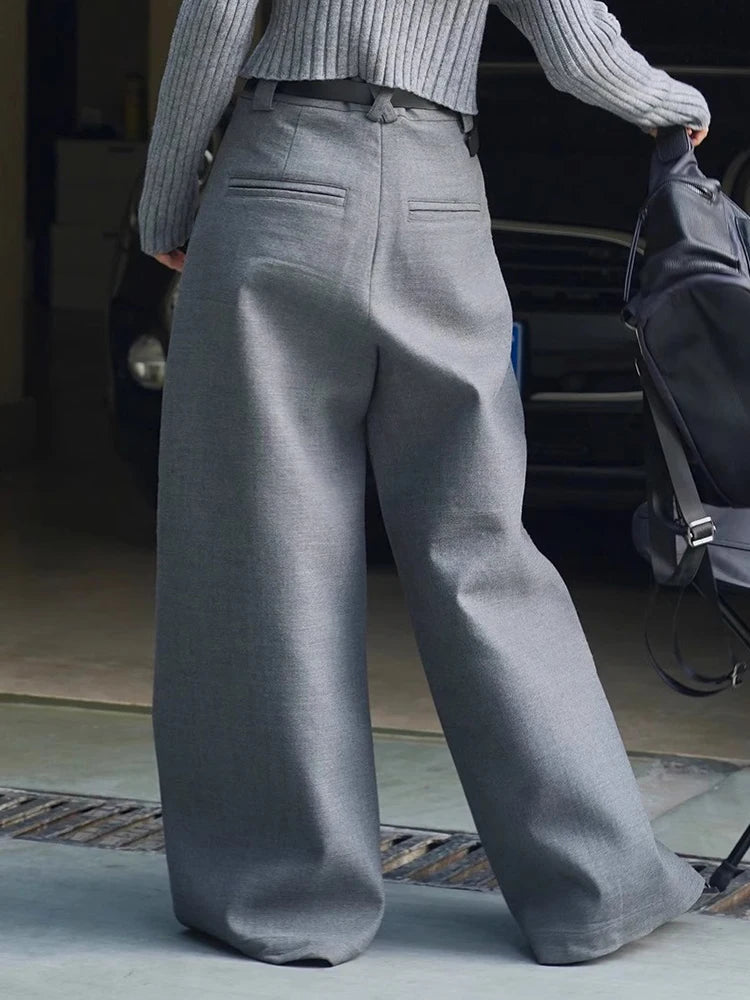 Aiertu  -  Plus Size Women's Casual Wide Palazzo Pants Cleanfit Solid Pleated Slant Pockets Work Trousers Office Korea Clothes Aiertu