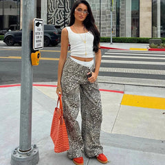 Aiertu  -  New Leopard Print Retro Straight Long Pants For Women Loose Slightly Flared Trousers Female Streetwear Club Party Pants Aiertu