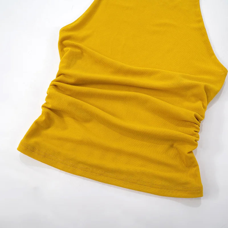 Aiertu  -  Yellow Halter Tank Tops Summer New Women Streetwear Sexy Backless Ruched Slim T-shirts Female Fashion Sleeveless Tops Tee 2025 Aiertu
