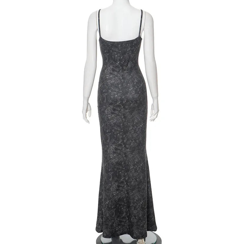 Aiertu  -  Round Neck Spaghetti Strap Sleeveless  Backless Wash Print Maxi Dress Summer Sweet Elegant Celebrity Vestidos Aiertu
