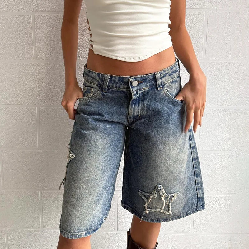 Aiertu  -  Blue Denim Shorts Woman Low Rise Baggy Jeans Streetwear Woman Summer Bottoms P77-DZ37 Aiertu