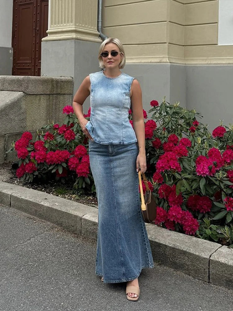 Aiertu  -  Sexy Denim Backless Lace Up Vest Women Slim O-neck Sleeveless Spliced Female Waistcoat Summer Lady Chic Casual Streetwear Aiertu