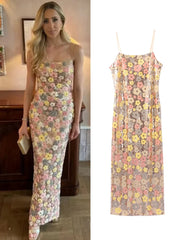 Aiertu  -  Chic Sequin Multicolored Floral Suspender Maxi Dress Elegant Sleeveless Backless Long Dress Lady Vacation Shiny Party Vestidos Aiertu