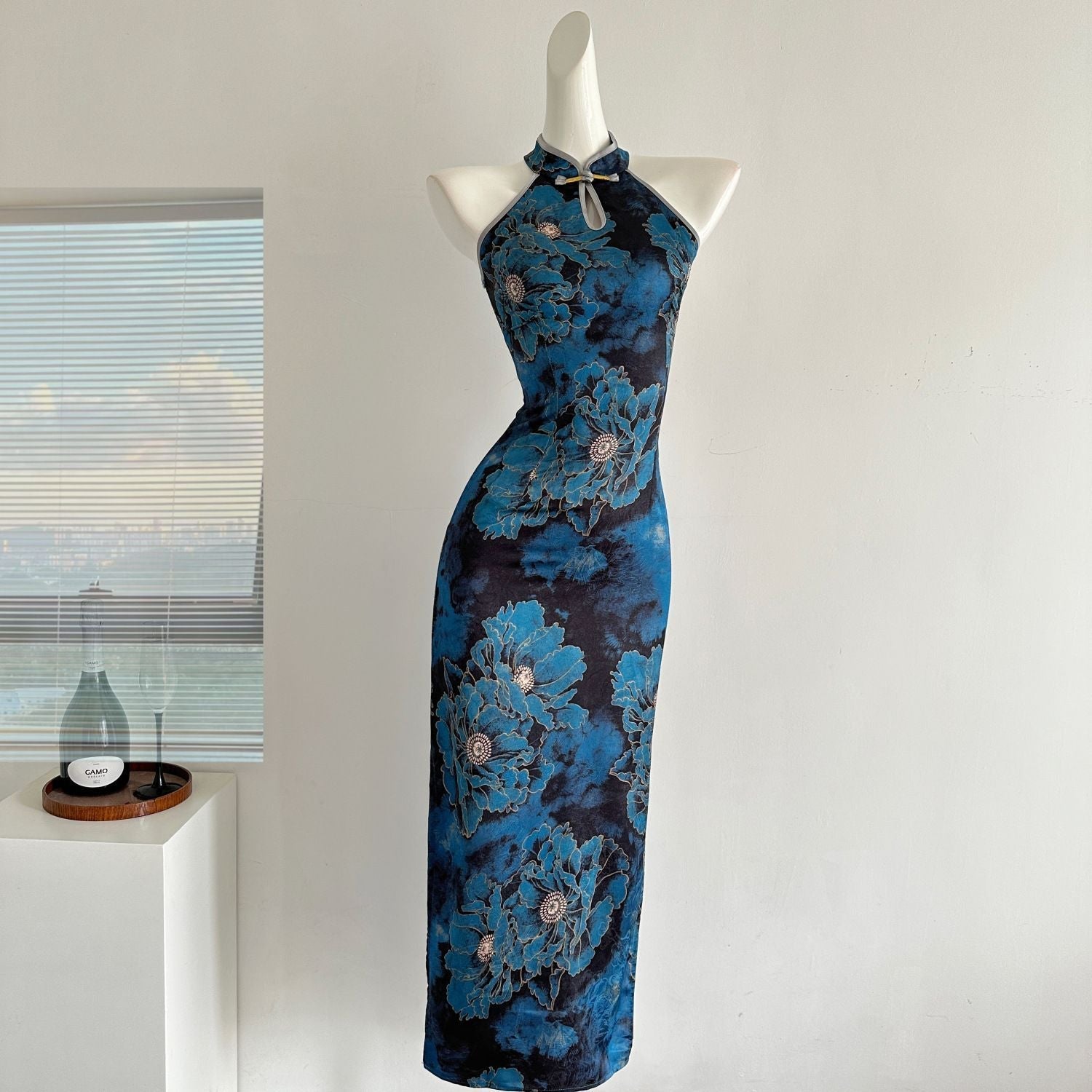 Aiertu  Jacquard Satin Cheongsam Slit Dress New Chinese Style Retro Elegant Dress Aiertu
