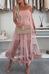 Aiertu  -Casual Solid Color Without Belt Mesh Strapless Mesh Dresses(No belt) aiertu