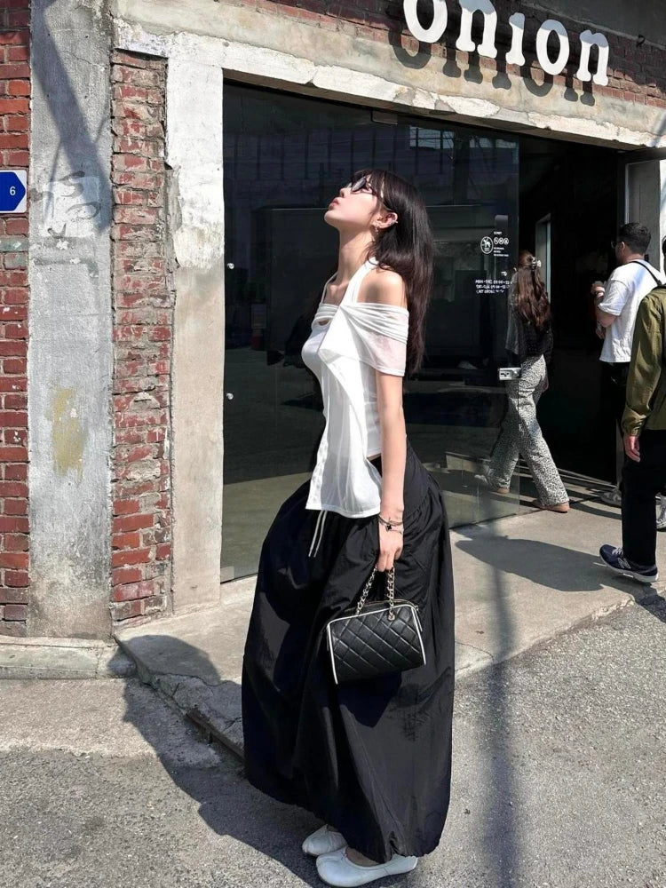 Aiertu  -  Y2k Aesthetics Fake Two Pieces T-shirt 2026 Fairy Grunge Halter Bodycon Tshirt Summer Harajuku Patchwork Irregular Bandage Tops Aiertu