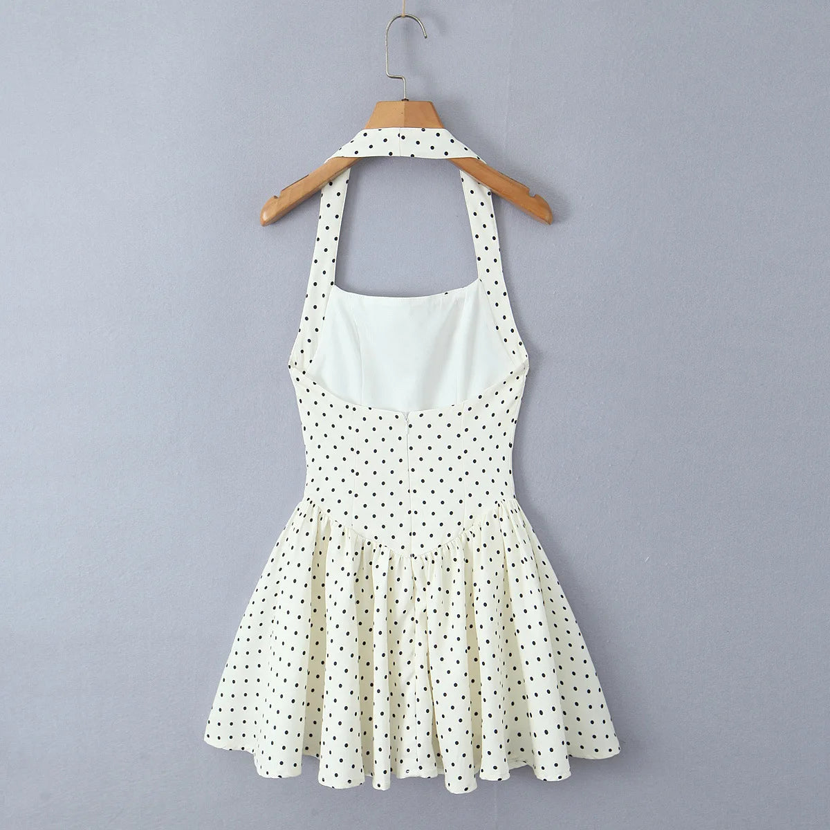 Aiertu  -  Backless Halter Polka Dot Dress For Women Plunge Bodycon Party Dress Sleeveless Elegant Chic MIni Pleated Dress A-line Aiertu