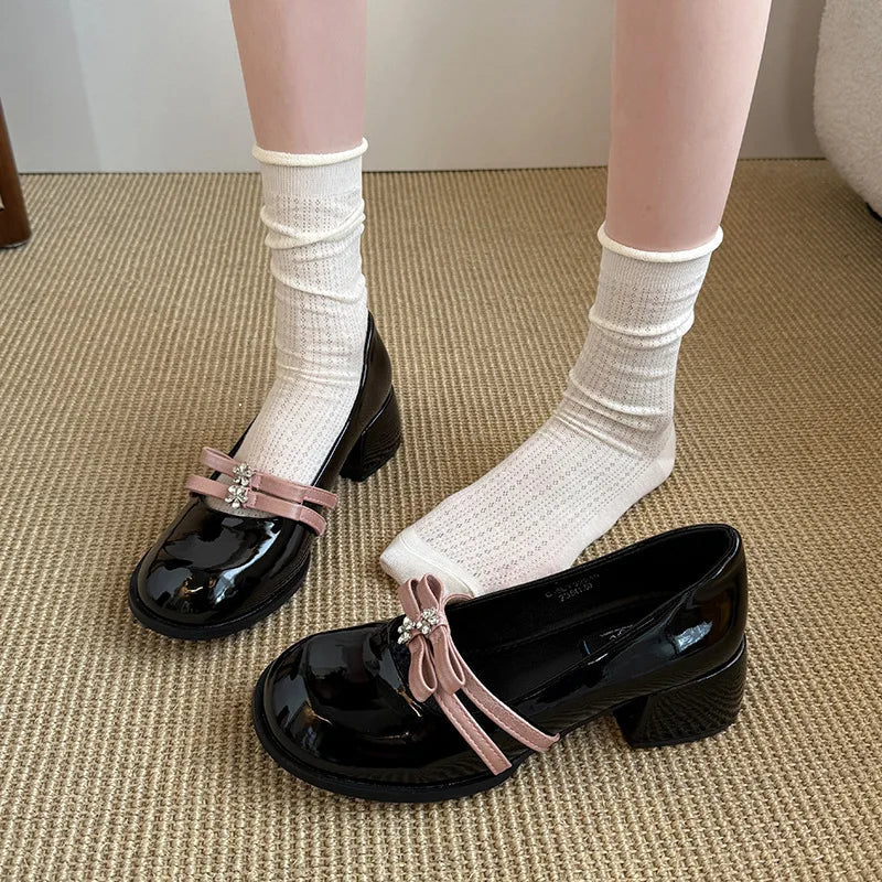 Aiertu  -  New Black Thick Heel Mary Jane Shoes Women's Spring and Autumn Retro Style Shallow Mouth Single Shoes for Women Aiertu