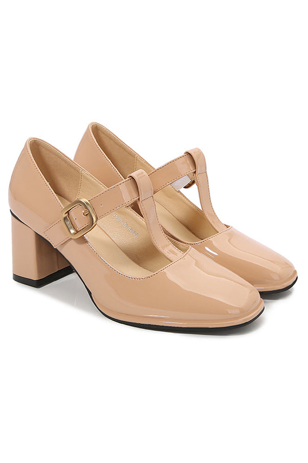 Aiertu  Square Toe Mary Jane Block Heel Retro High Heels Aiertu