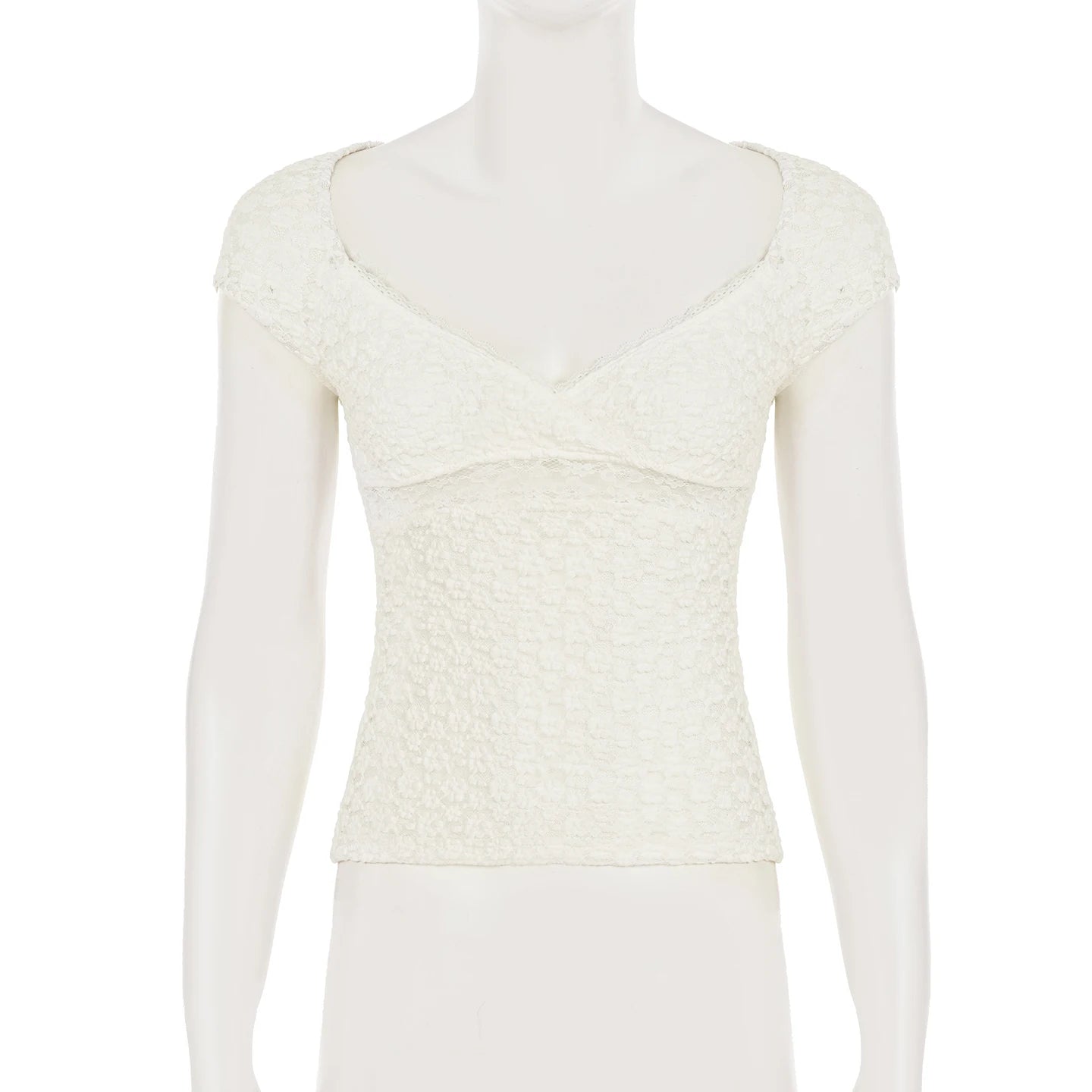 Aiertu  -  Solid Lace Crop Tops Cute Coquette Square Collar Short Sleeve Slim-fitting T-shirts for Women Summer Casual Skinny Tees Aiertu