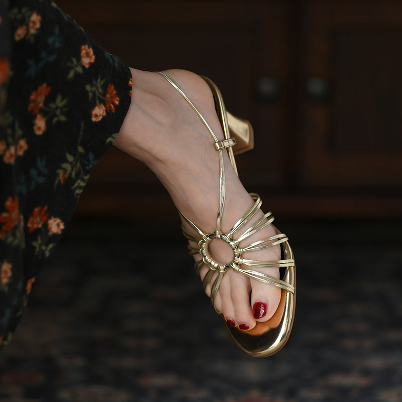 Aiertu  Buckle Strap Vintage Summer Gold Shoes For Women French Style Sandals Microfiber Ladies Shoes Female Retro Sandals Aiertu