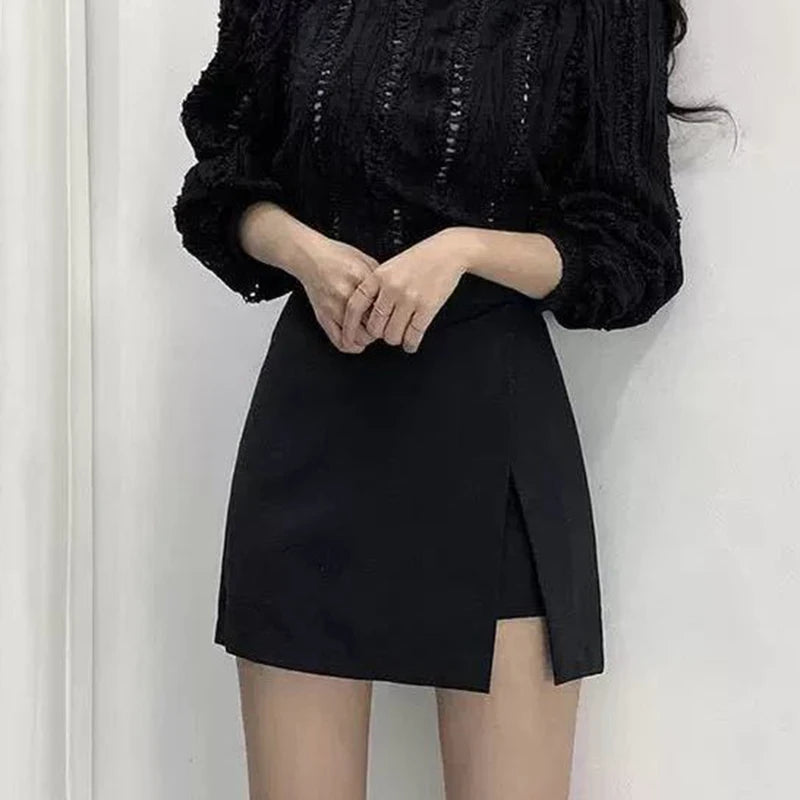 Aiertu Black Mini Skirts Women Irregular Side Slits High Waist A Line Shorts Skirts Summer Korean Fashion Chic Hip Wrap Skirt Female Aiertu