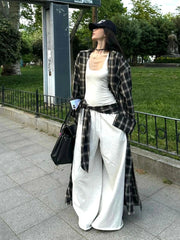 Aiertu  Tall Girl Checkered Oversize Coat Women Cotton Long Sleeves Casual Single-breasted Tartan Shirt Jacket Vintage Clothes Aiertu