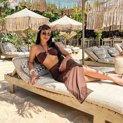 Aiertu  -  3 Pieces Bikini Set Bandeau Bikini Sexy Women Swimsuit Maxi Dress Female Swimwear Print Bathing Suit Beachwear Cover Ups Aiertu