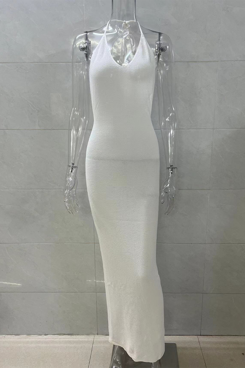 Aiertu  -  Sexy Solid Color Lace Up Backless Halter One Step Skirt Dresses Aiertu