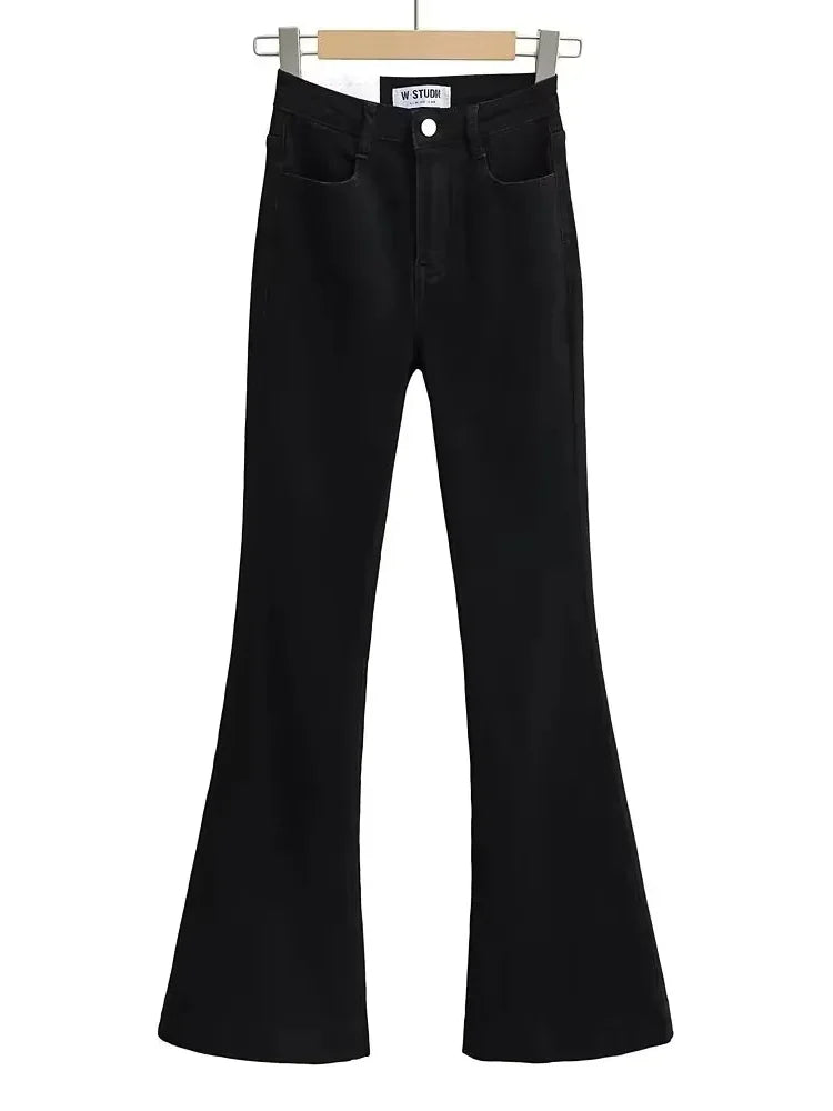 Aiertu  -  High Waist Denim Pants Women Solid Color Elastic Slim Fit Flare Pants For Hot Girl Denim Trousers Women Flare Jeans Streetwear Aiertu