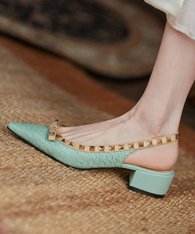 Aiertu  Elegant Rivet Splicing Chunky Sandals Beige Pointed Toe Aiertu