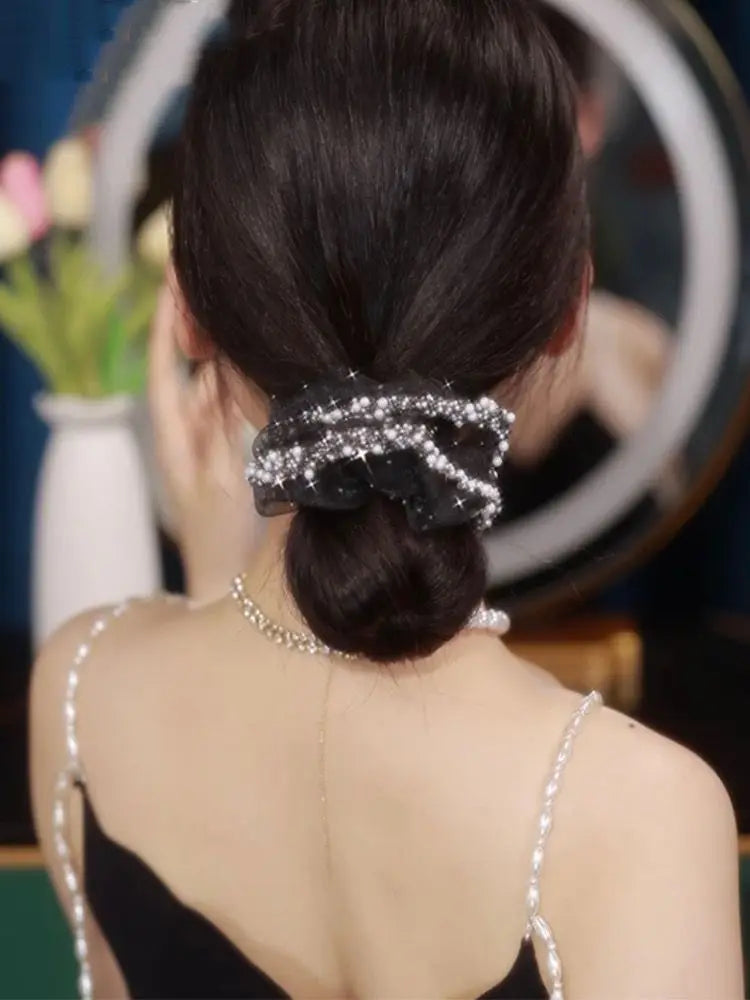 Aiertu Organza Rhinestone Elastic Hairband Large Intestine Hair Ring Hair Rope Headdress Simple Head Flower New Headdress Hair Aiertu