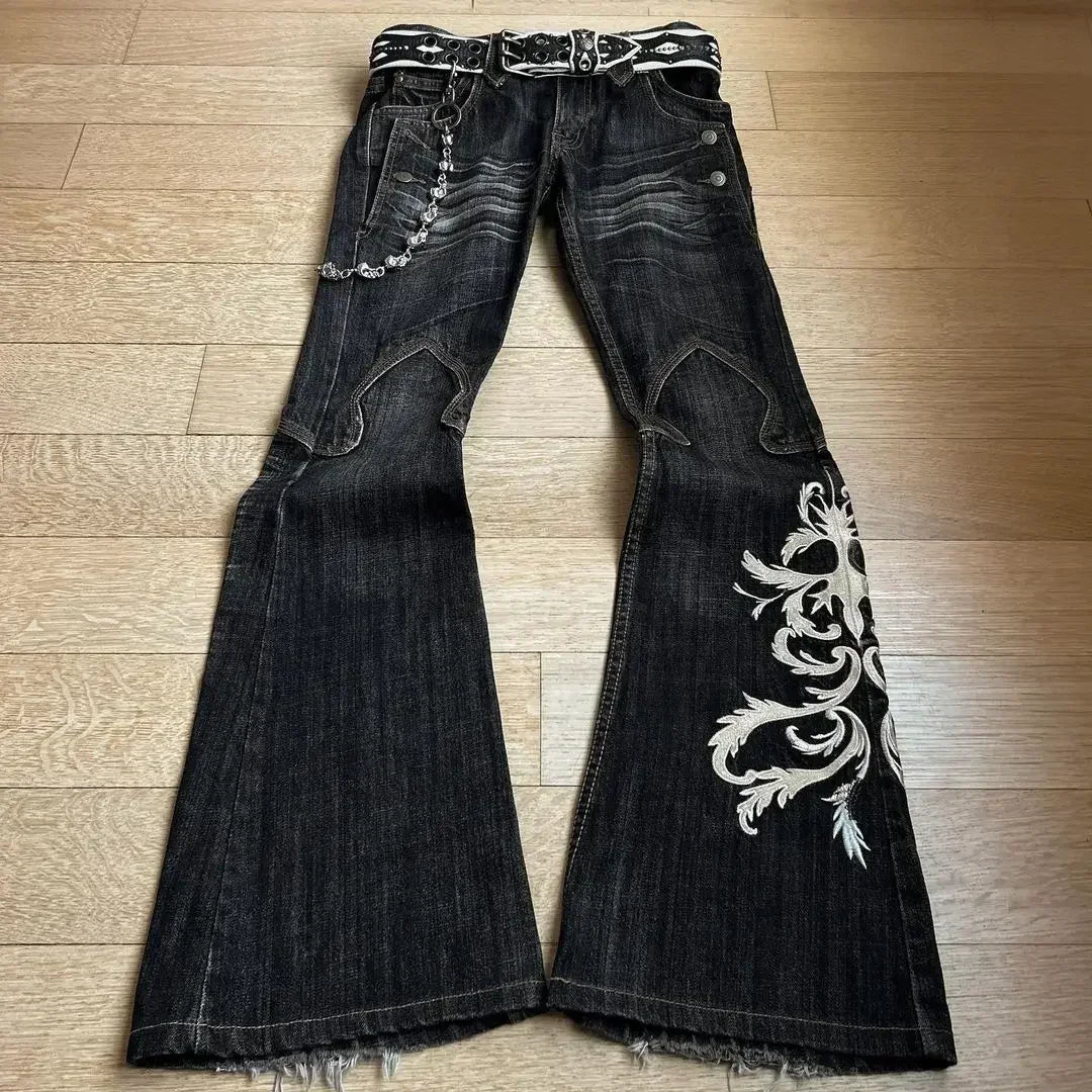 Aiertu  -  Y2K Harajuku Retro American Jeans for Men's Gothic Hip-Hop Street Casual Baggy Blue Jeans New Trendy Versatile Flared Jeans Aiertu