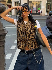 Aiertu  -  Woman Clothing Fashion Leopard Print Vest Sexy V-neck Sleeveless Cardigan Tops Streetwear 2026 Autumn Female Casual Tank Tops Aiertu