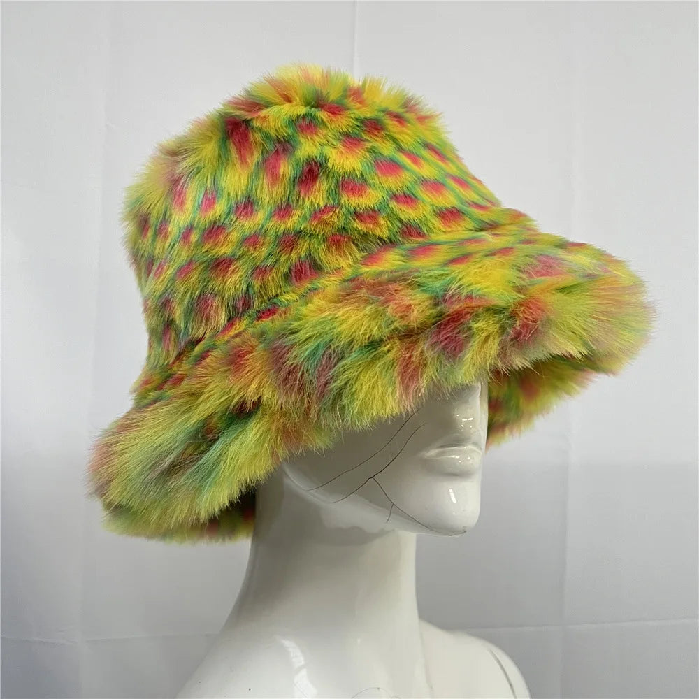 Aiertu  -  Winter Tie-dyed Bucket Hat Imitation Fur Y2k Warm Plush Bucket Hat Unisex Bucket Hat Gorros Invierno Mujer Aiertu