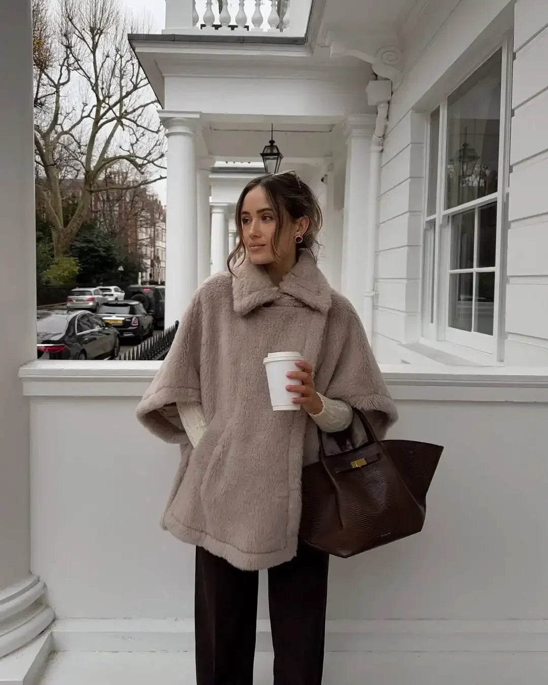 Aiertu  -  Women Grey Loose Half Sleeve Fluffy Faux Fur Coat Fashion Casual Winter Warm Soft Plush Jacket New Lady High Street Outerwear Aiertu