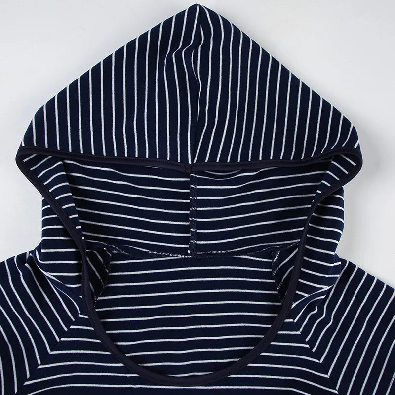 Aiertu  -  Striped T Shirts Woman Japanese 2000s Style Y2k Hooded Short Sleeve Summer Tops Shoujo Girl Aesthetic P67-BD18 Aiertu