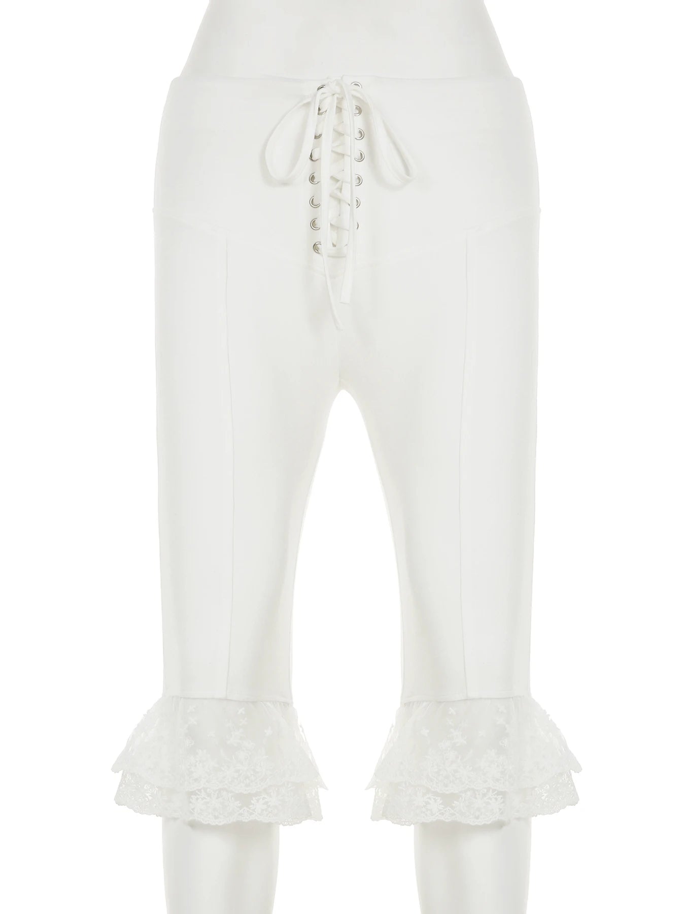 Aiertu  -  Holiday Solid Lace Trim Bandage Knee Length Pants Sweet Slim Mid-Waisted Pants Women 2026 Summer Fashion Streetwear Lady Aiertu