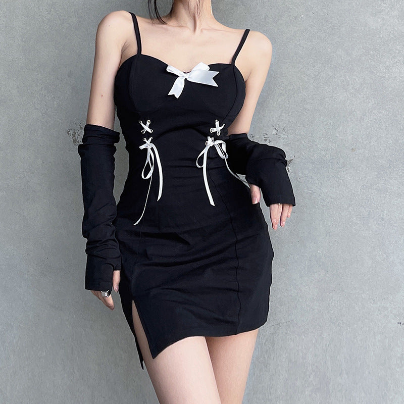 Aiertu - Strap Slit Slim Fit Sleeve Dress Aiertu