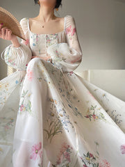 Aiertu - Puff Long Sleeve Floral Maxi Dress Aiertu