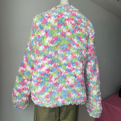 Aiertu  -  Chunky Needle Stick Hand Knit Cardigan Jacket Multi Color Soft Sweater Button Jumper Autumn/Winter Women Knitwear Outerwear Aiertu
