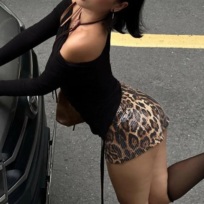 Aiertu  -  Spring Club Hotsweet Casual Style High Waist Leopard Shorts Women's High Steet Slim Fit Vintage Grunge Retro Shorts Aiertu