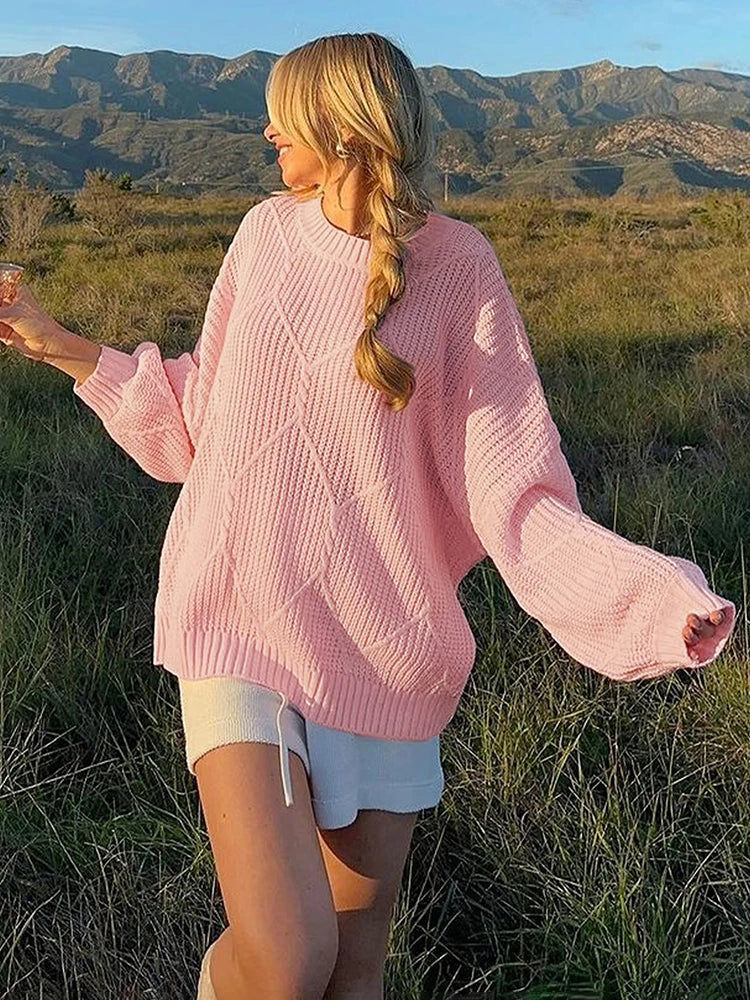 Aiertu  -  Knitted Sweater For Women Loose Casual Round Collar  Lazy Solid Color Pullovers Versatile Autumn Fashion Female Sweater Aiertu