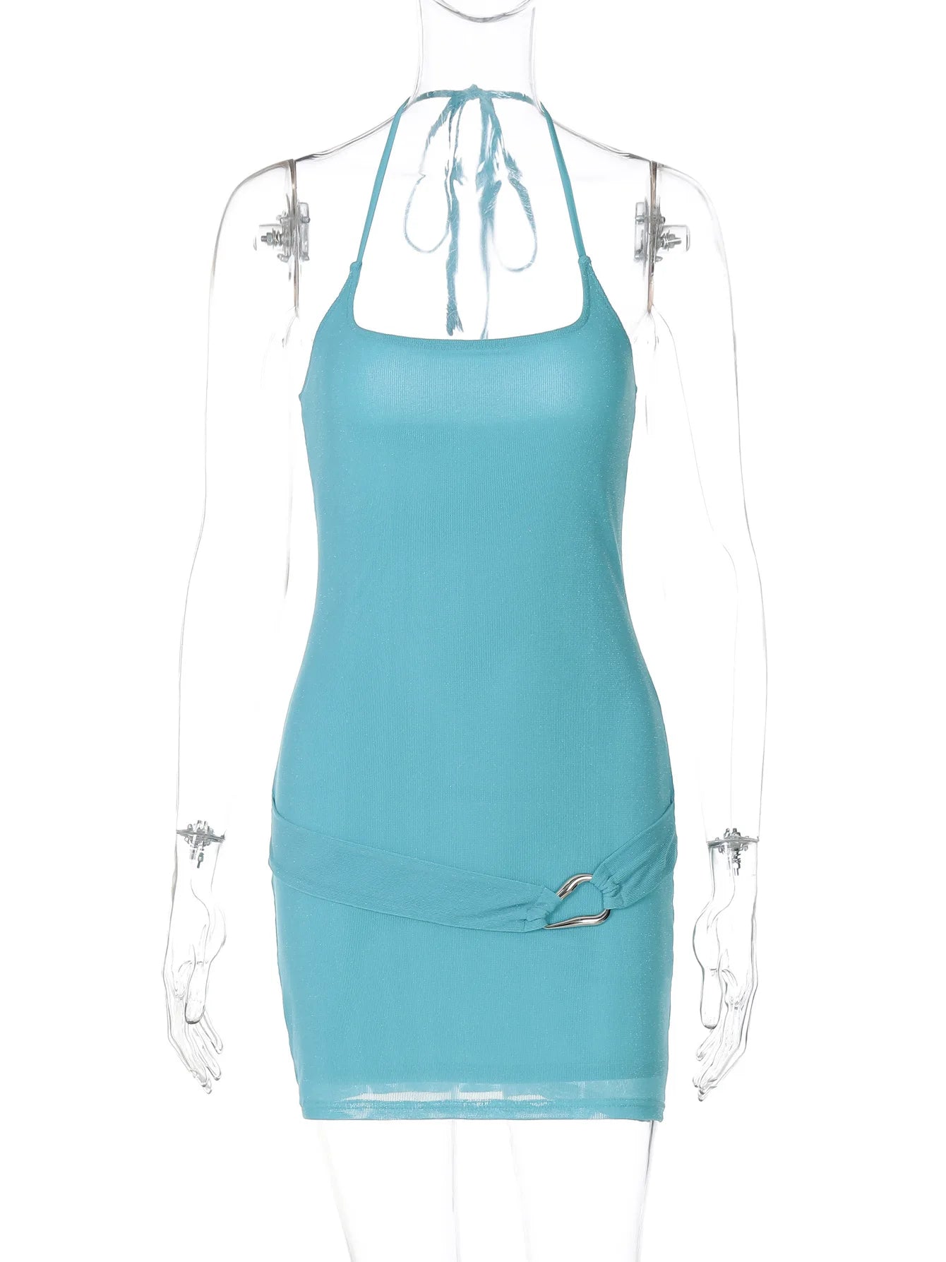 Aiertu  -  Casual Sexy Halter Blue Beach Holiday Dress for Women 2026 Summer Sleeveless Off Shoulder Backless Short  Party Dresses Clubwear Aiertu