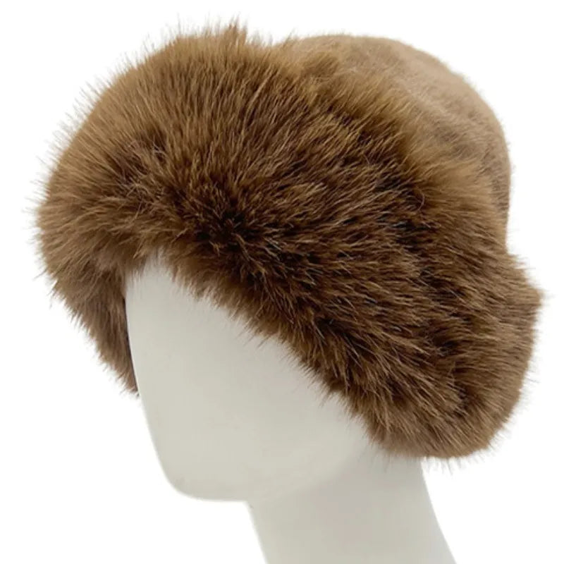 Aiertu  -  Winter Faux Fox Fur Bucket Hats For Women Soft Thickened Plush Fisherman Hat Outdoor Windproof Warm Beanies Caps Ski Panama Cap Aiertu