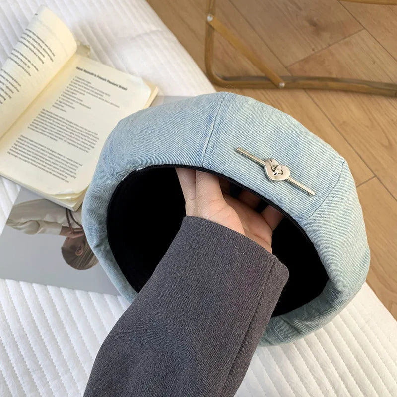Aiertu  -  Washed Denim Berets Beanies Women Blue Cowboy Retro Octagonal Cap Ladies Fashion Newsboy Hat Korean Leisure Vintage Painter Hats Aiertu