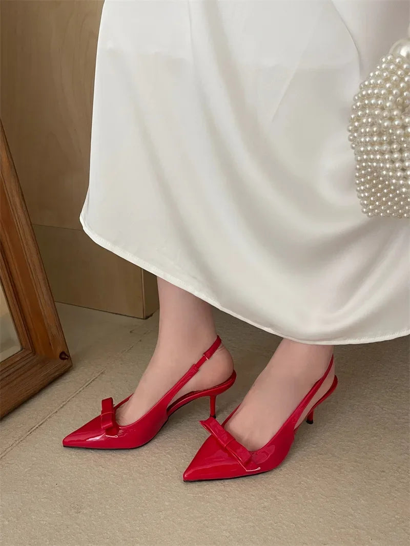 Aiertu  -  New Design Slingbacks Butterfly-knot Women Pumps Sexy Pointed Toe Thin Heels Stripper Party Shoes Large Size 35-43 Aiertu