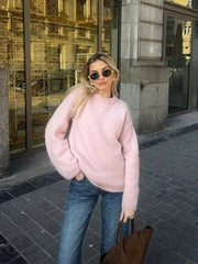Aiertu  -  Pink Casual Loose O Neck Pullover Sweater For Women 2026 Autumn Elegant Long Sleeves Knitted Top Female New Chic Commute Jumpers Aiertu
