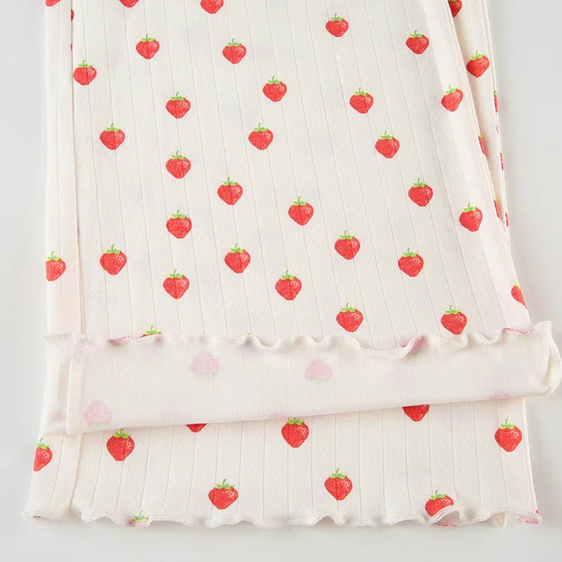 Aiertu  -  Strawberry Printed Tank Top Straight Leg Pants 2 Piece Set Women's Color Contrasting Pajama Leisure Suit Homewear Aiertu